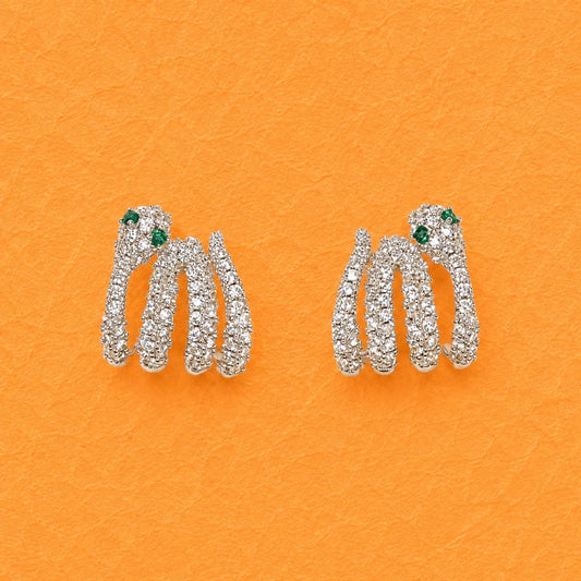 Silver Crystal Snake Hoop Earrings - 925 Silver Jewelery