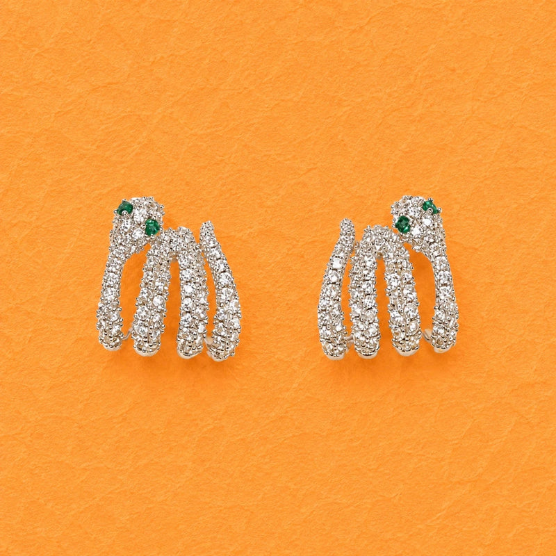 925 silver-tone crystal snake hoop earrings with green top stones