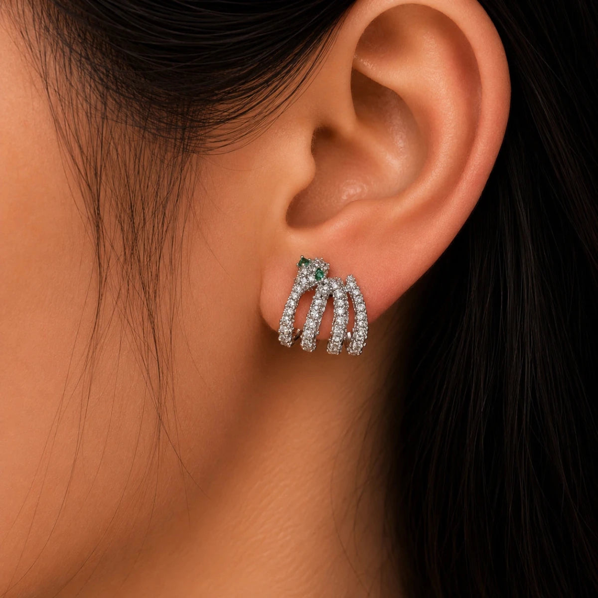 Silver Crystal Snake Hoop Earrings - Silvorn India