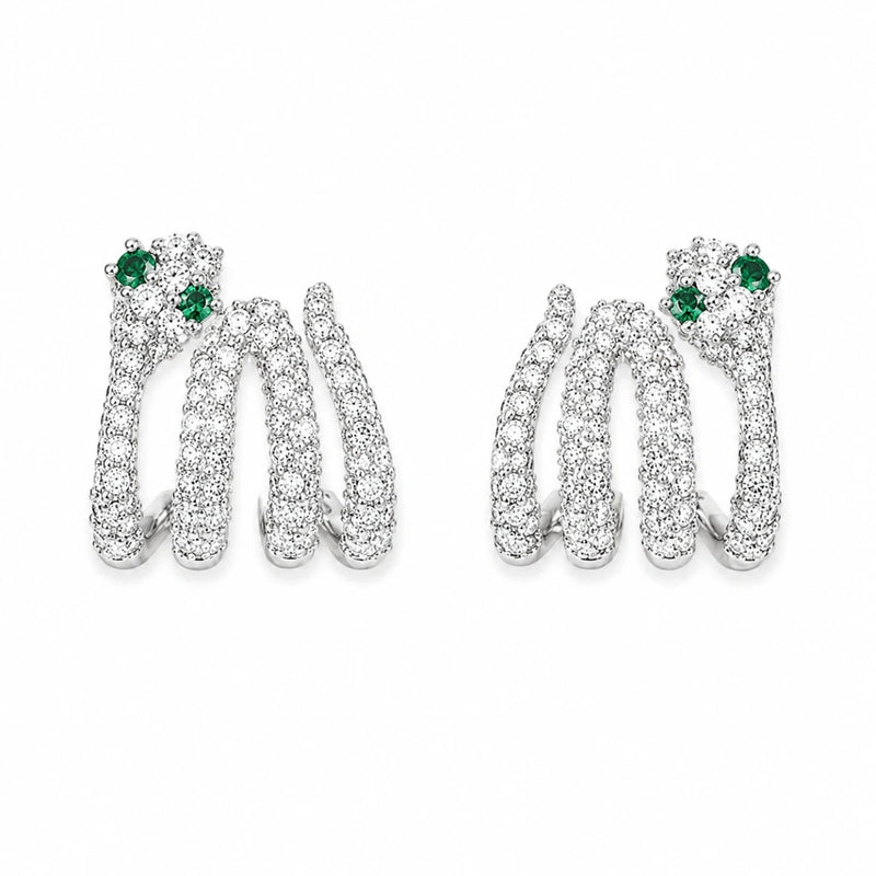 925 silver-tone crystal snake hoop earrings with green stone eyes