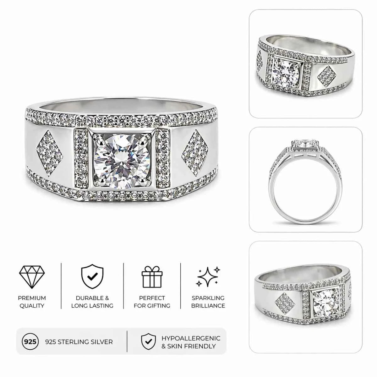 Silver Matte Finish Ring with Round - Cut Stone - Silvorn India