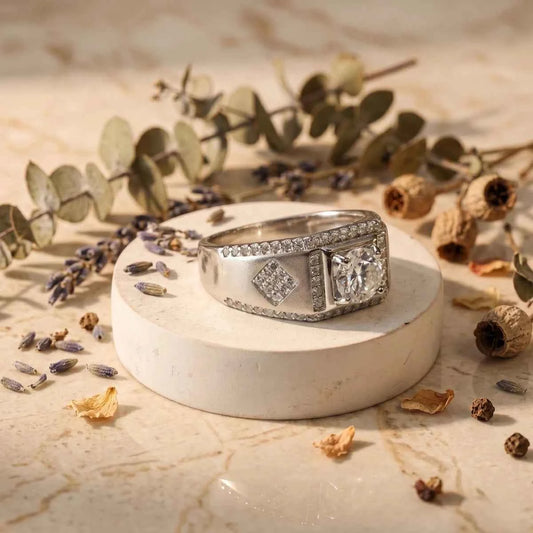 Silver Matte Finish Ring with Round-Cut Stone - 925 Silver Jewelery