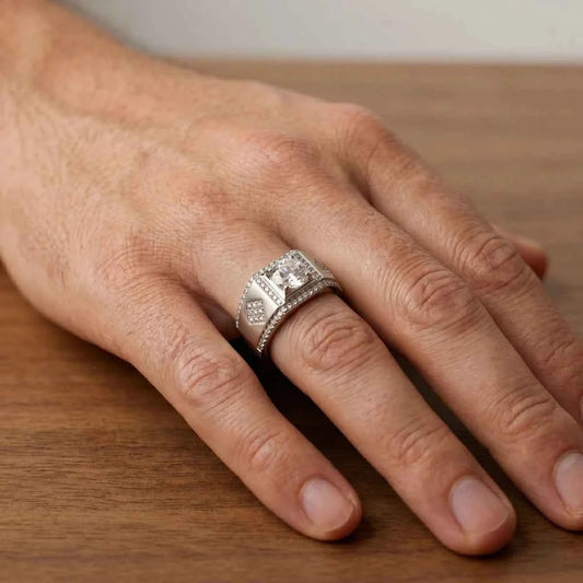 Silver Matte Finish Ring with Round-Cut Stone - 925 Silver Jewelery