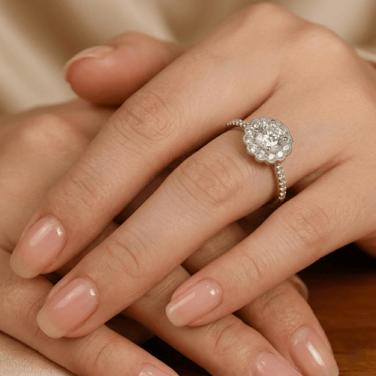 Silver Petal Halo Ring - 925 Silver Jewelery