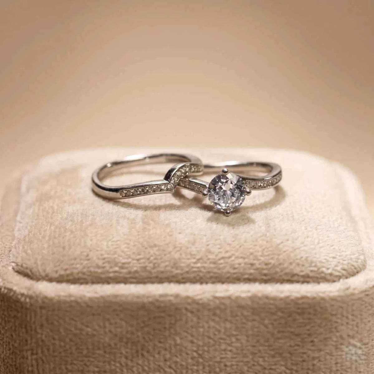 Silver Ring Set with Round Crystal Solitaire - Silvorn India
