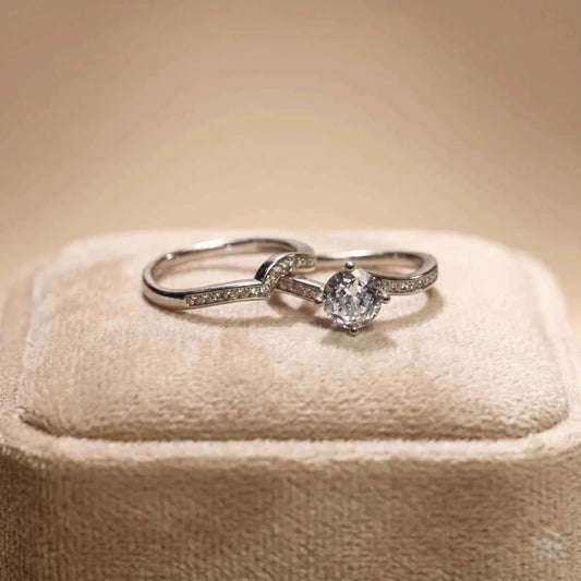 Silver Ring Set with Round Crystal Solitaire