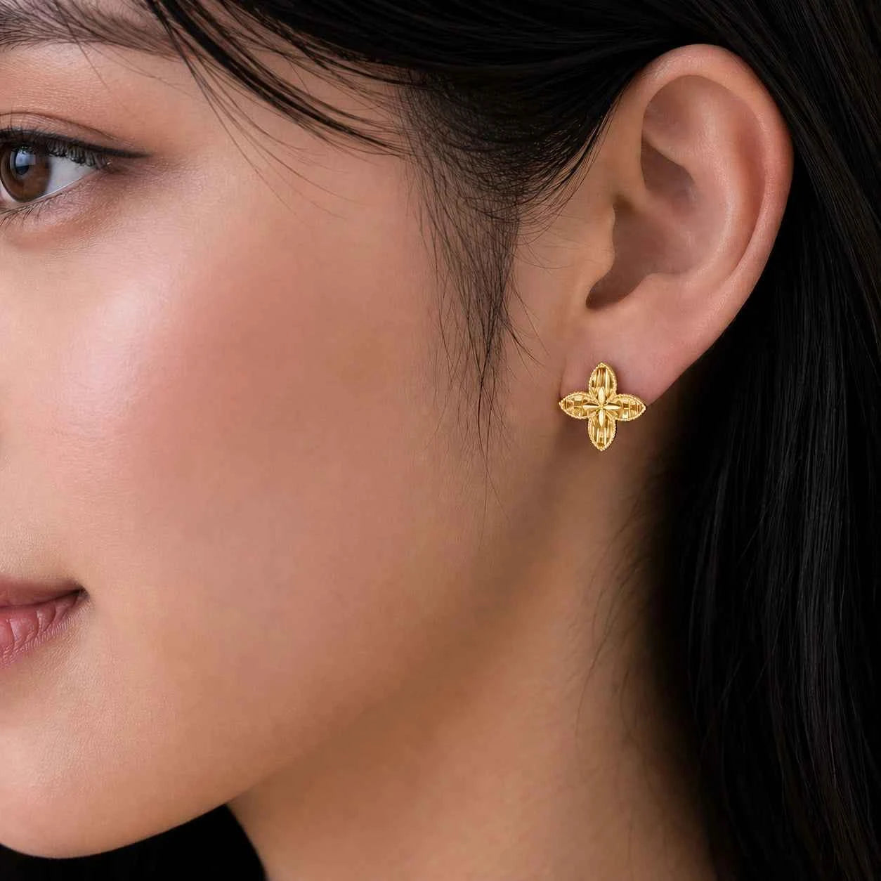 Golden Blossom Floral Stud Earrings
