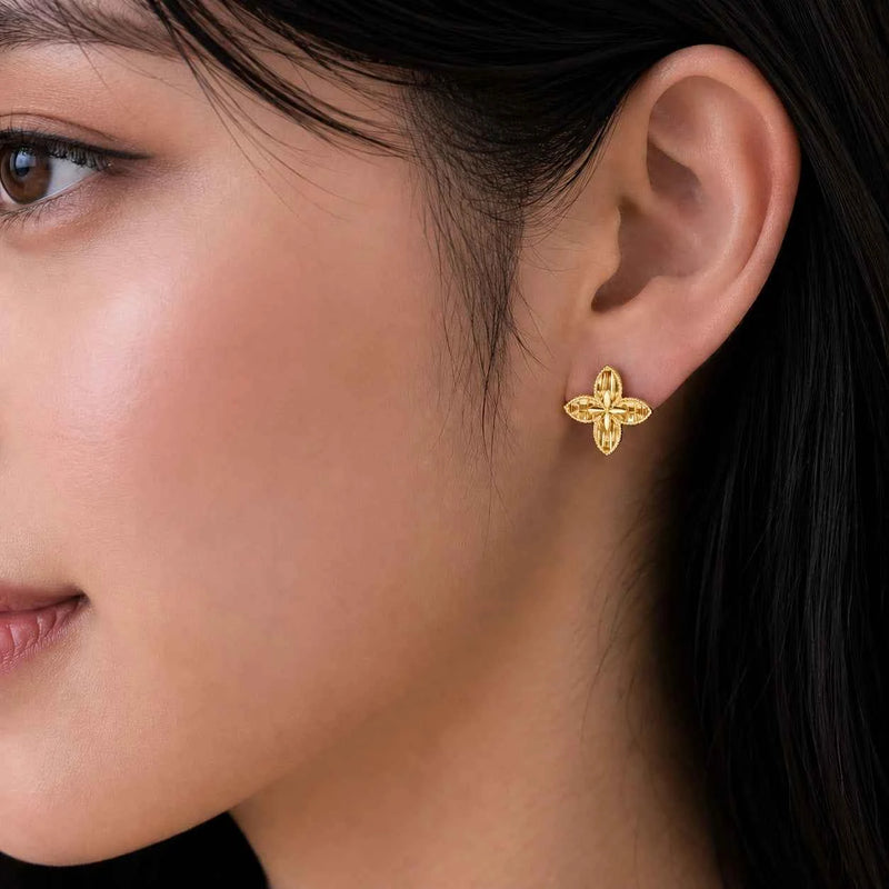 Golden Blossom Floral Stud Earrings