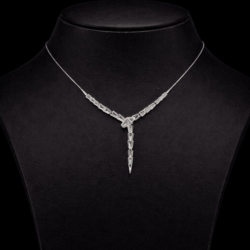 925 silver geometric baguette Y-drop necklace with pointed drop charm