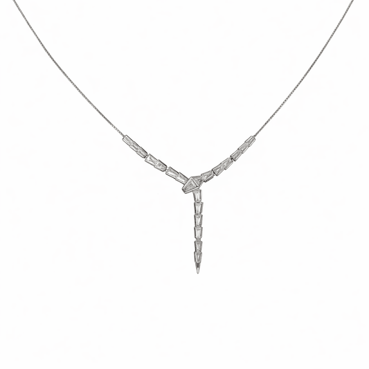 Sleek Geometric Baguette Y-Drop Necklace - 925 Silver Jewelery