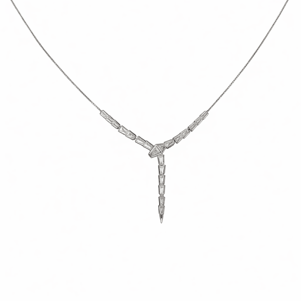 Sleek Geometric Baguette Y - Drop Necklace - Silvorn India