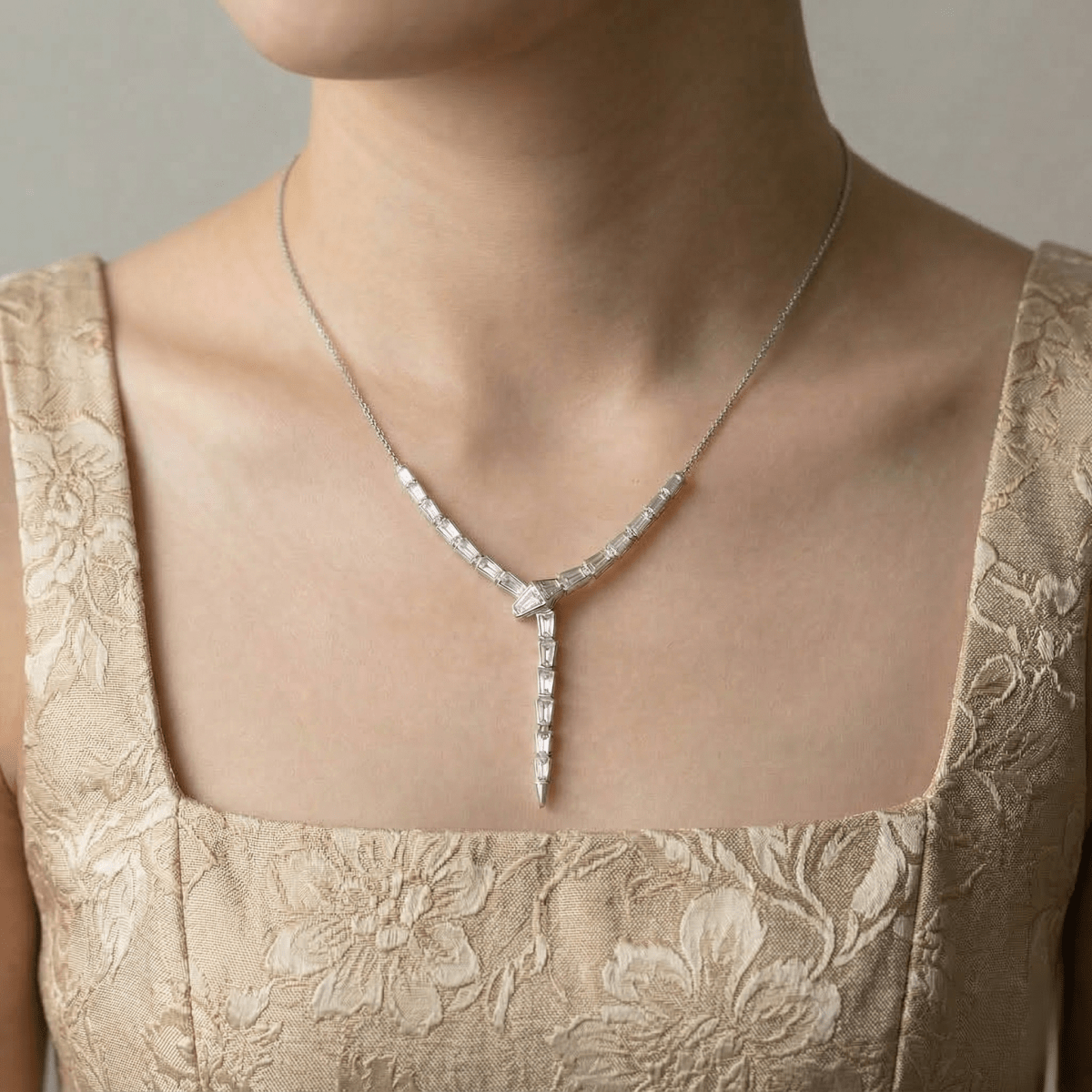 Sleek Geometric Baguette Y - Drop Necklace - Silvorn India