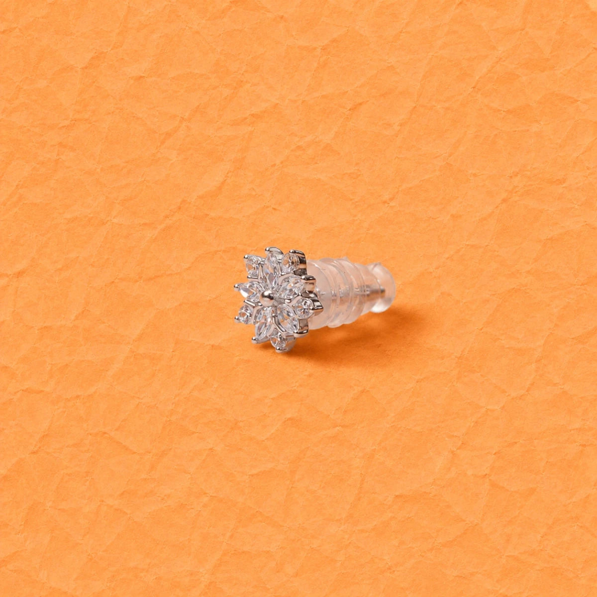 Snowflake Bloom zirconia stud earring in 925 silver, starburst flower with clear stones