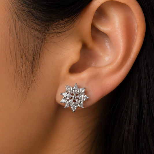 Snowflake Bloom Zirconia Studs - 925 Silver Jewelery