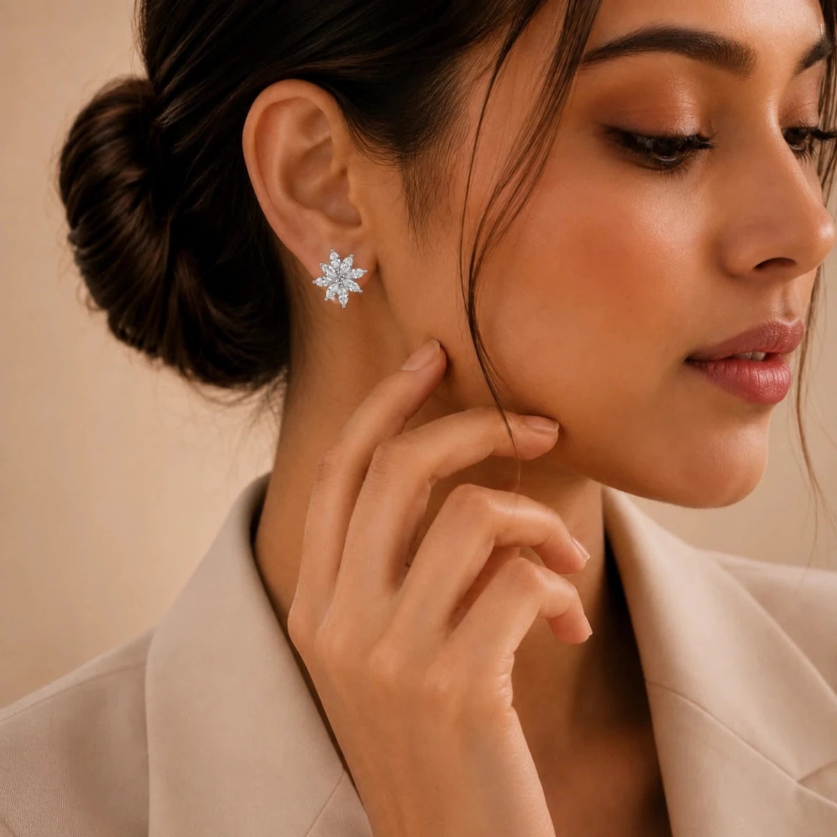Snowflake Blossom Crystal Studs - Silvorn India