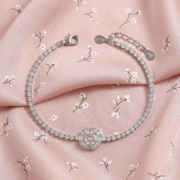 Soft Rose Round Halo Tennis Bracelet - Silvorn India