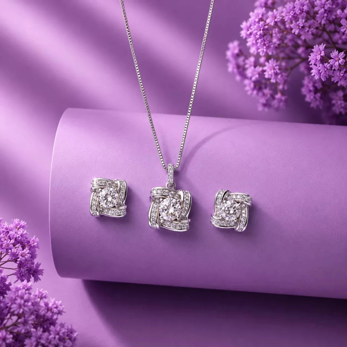 Sparkle Pendant & Stud Earrings Jewelry Set for Women | Premium Zircon Stone Necklace Set - Silvorn India