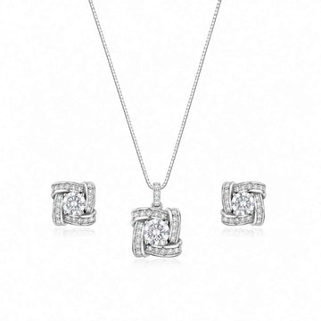 Sparkle Pendant & Stud Earrings Jewelry Set for Women | Premium Zircon Stone Necklace Set