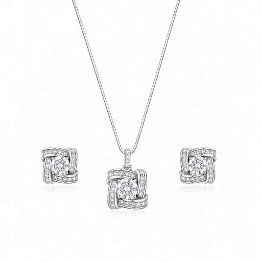 Sparkle Pendant & Stud Earrings Jewelry Set for Women | Premium Zircon Stone Necklace Set - 925 Silver Jewelery