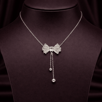 Sparkling Textured Bow Drop Necklace - Silvorn India