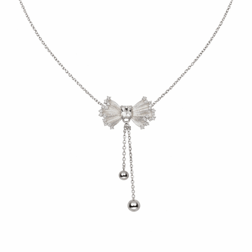 Sparkling Textured Bow Drop Necklace - Silvorn India
