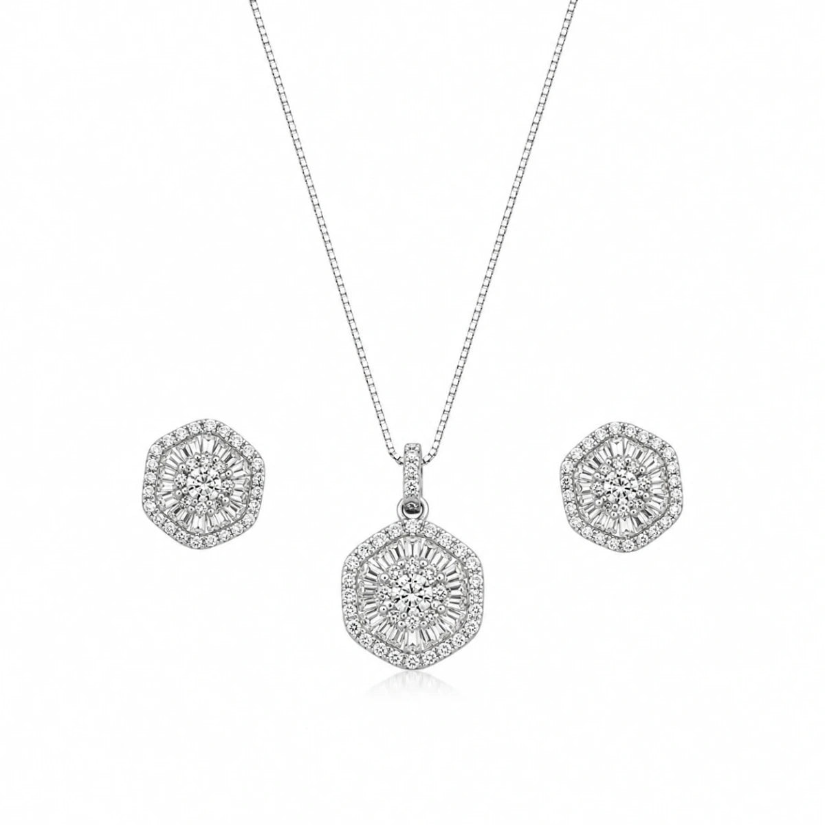 Sparkling Zircon Necklace & Stud Earrings - Silvorn India