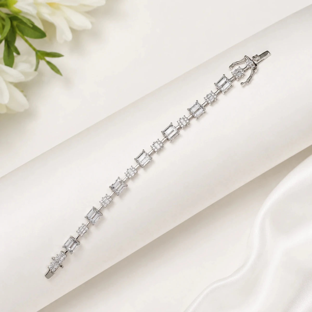 Square Cut Crystal Tennis Bracelet for Women - Silvorn India