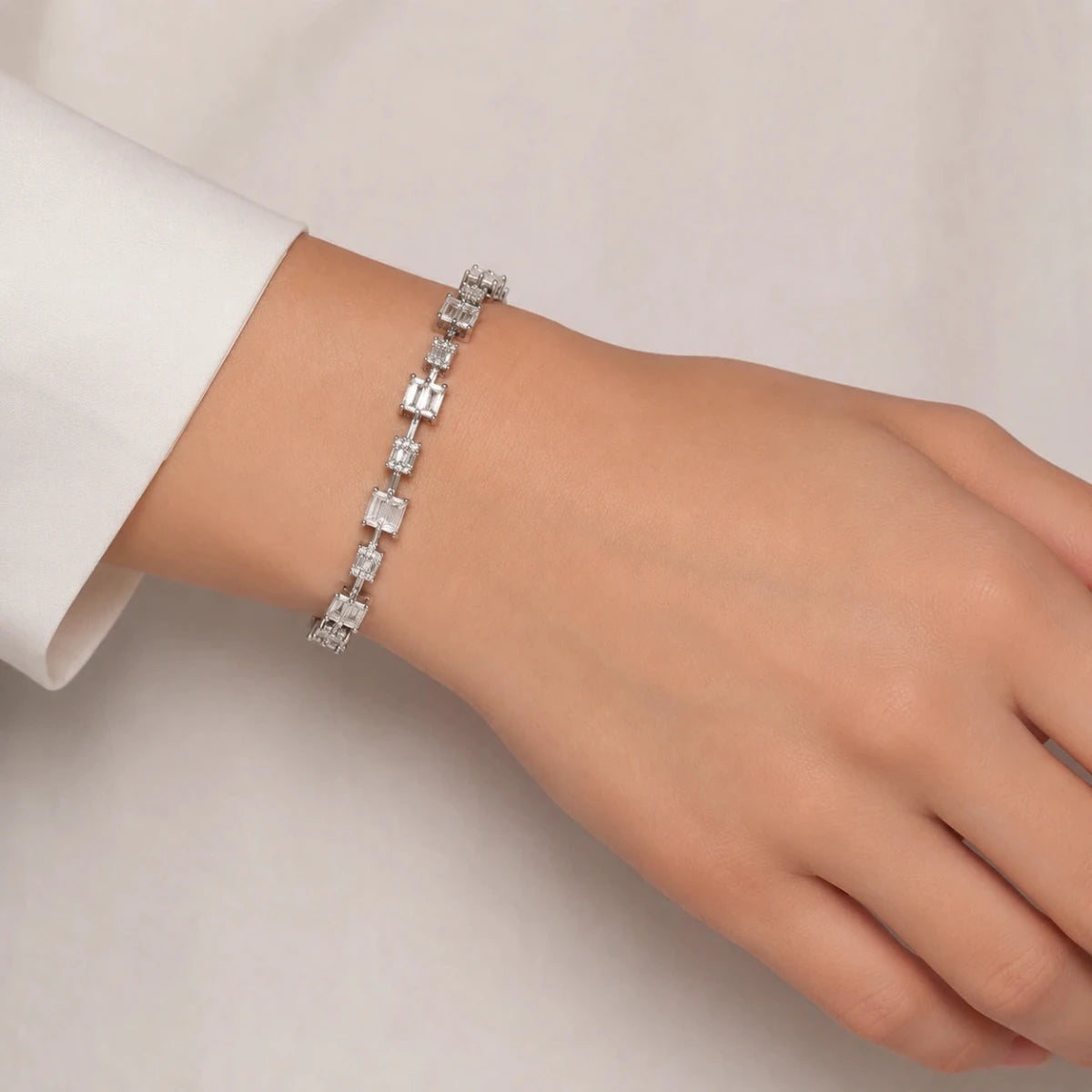 Square Cut Crystal Tennis Bracelet for Women - Silvorn India
