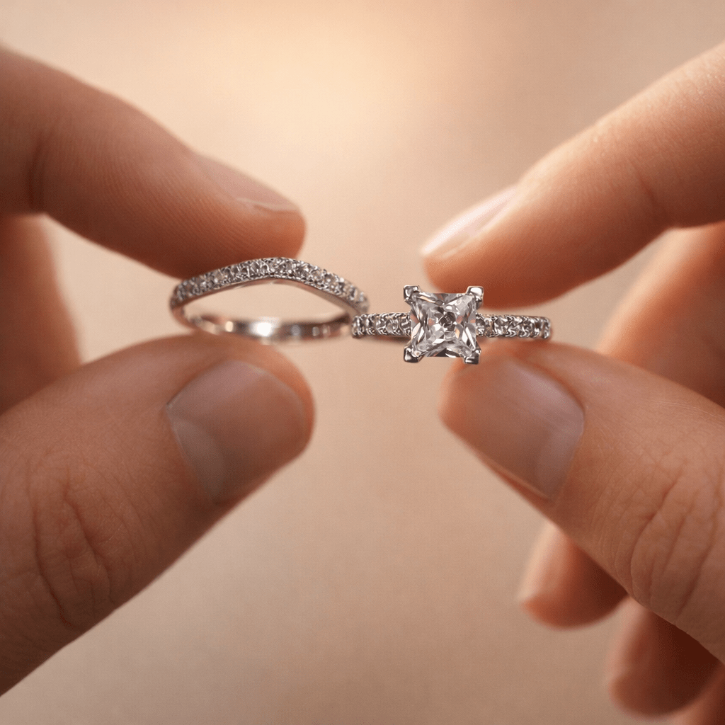 Stellar Crown Dual Ring – Princess Cut Wrap with Pave Brilliance - Silvorn India