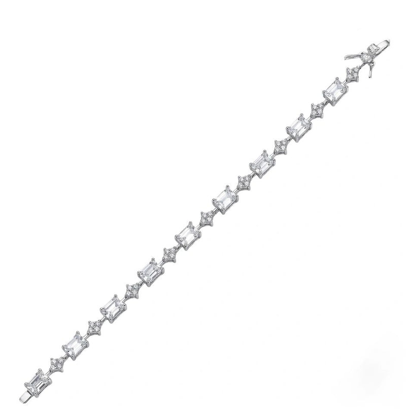 925 silver crystal link bracelet with rectangular faceted stones, laid out
