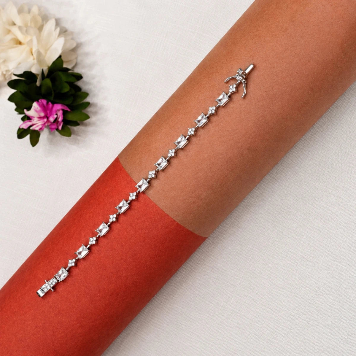 Sterling Silver Crystal Link Bracelet for Women - Silvorn India
