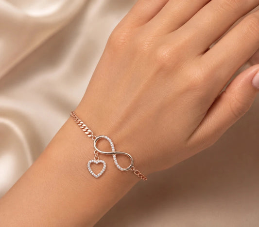 Rose Gold Infinity Silver Bracelet - 925 Silver Jewelery