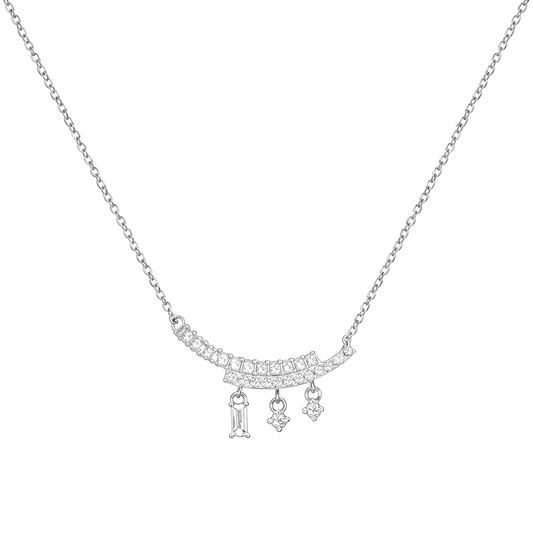Stylish Curve Necklace with Tiny Hanging Crystals - 925 Silver Jewelery