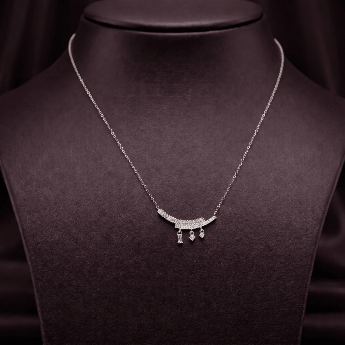Stylish Curve Necklace with Tiny Hanging Crystals - Silvorn India