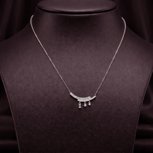 Stylish    Curve Necklace with Tiny Hanging Crystals - 925 Silver Jewelery
