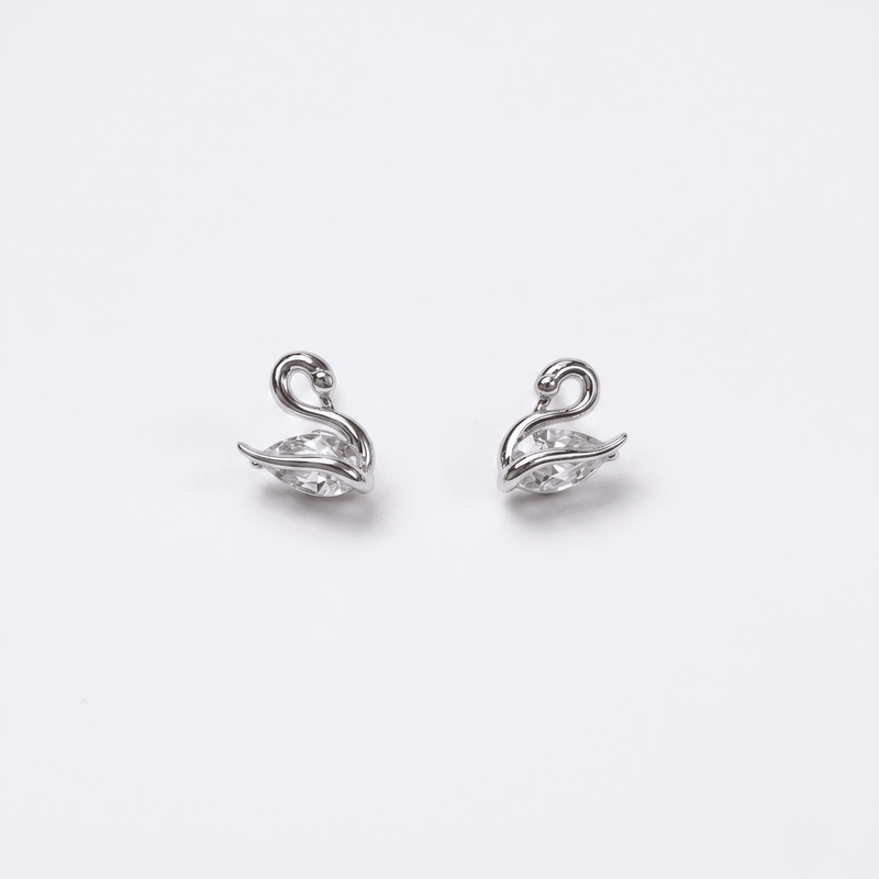 925 silver swan crystal stud earrings with small clear stones, pair view