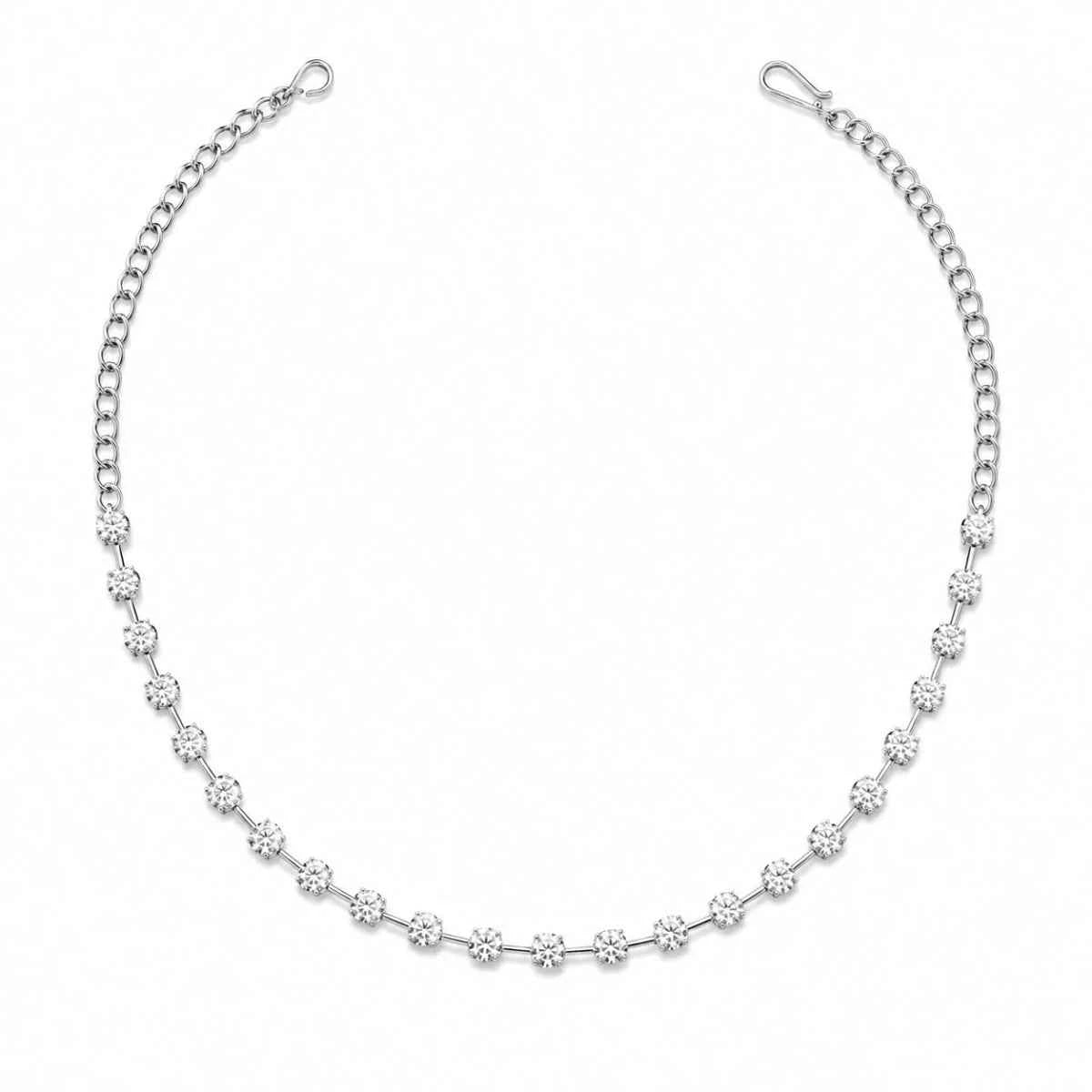 925 silver necklace with evenly spaced round crystal links and spring clasp
