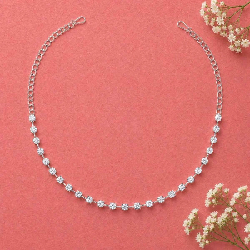 925 silver tennis necklace with round crystal stations and lobster clasp