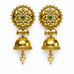 Traditional Gold - Plated Floral Jhumka Earrings with Green Stone & Pearl Drops - Silvorn India