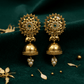 Traditional Gold - Plated Floral Jhumka Earrings with Green Stone & Pearl Drops - Silvorn India