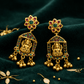 Traditional Lakshmi Temple Frame Earrings with Ruby & Green Stones - Silvorn India