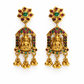 Traditional Lakshmi Temple Frame Earrings with Ruby & Green Stones - Silvorn India
