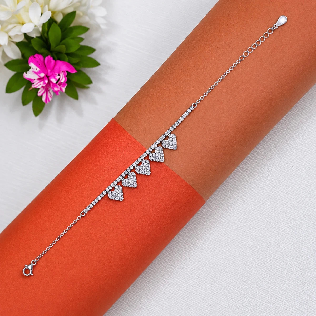Triangle Heart Charm Tennis Bracelet for Women - Silvorn India