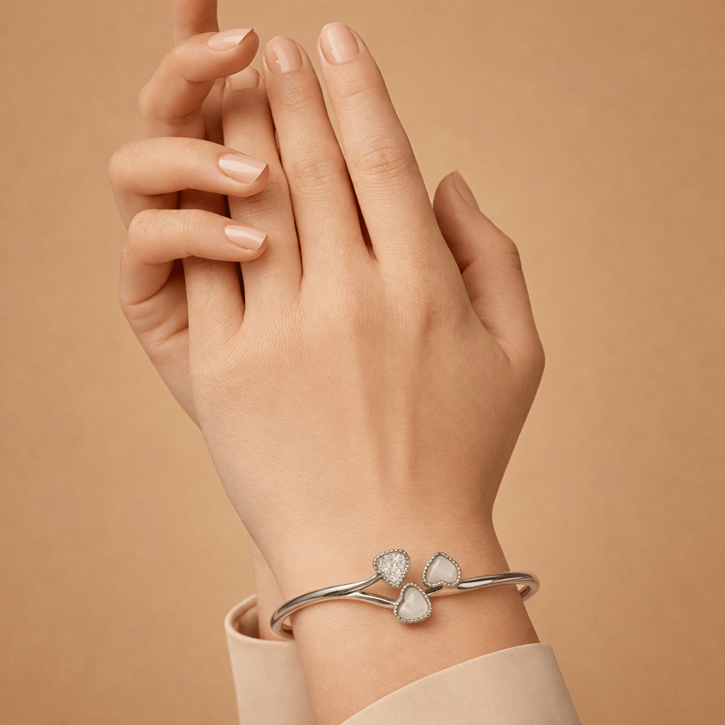 Triple Heart Sterling Open Cuff Bracelet for Women - Silvorn India