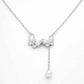 Twin Butterfly Pearl Drop Necklace - 925 Silver Jewelery