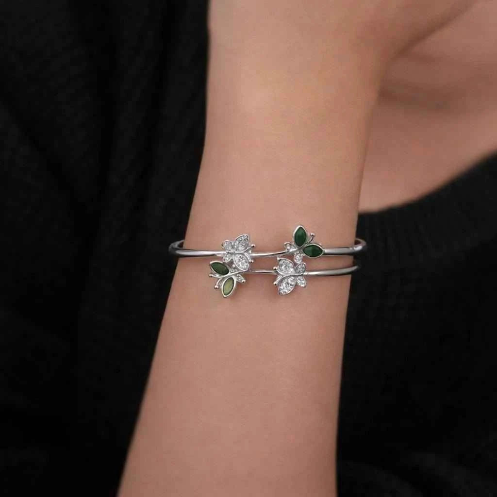 Twin Floral Sterling Open Cuff Bracelet for Women