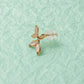 Petal stud earring with pink enamel petals and clear crystal sparkle, gold-tone post