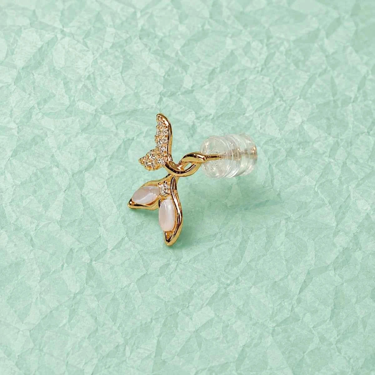 Petal stud earring with pink enamel petals and clear crystal sparkle, gold-tone post