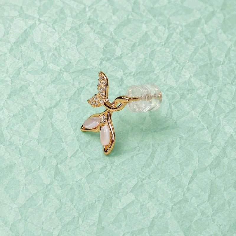Petal stud earring with pink enamel petals and clear crystal sparkle, gold-tone post