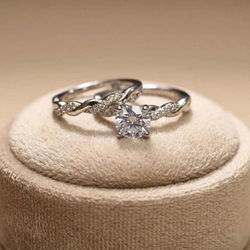 Twisted Silver Bridal Ring Set with Round Solitaire